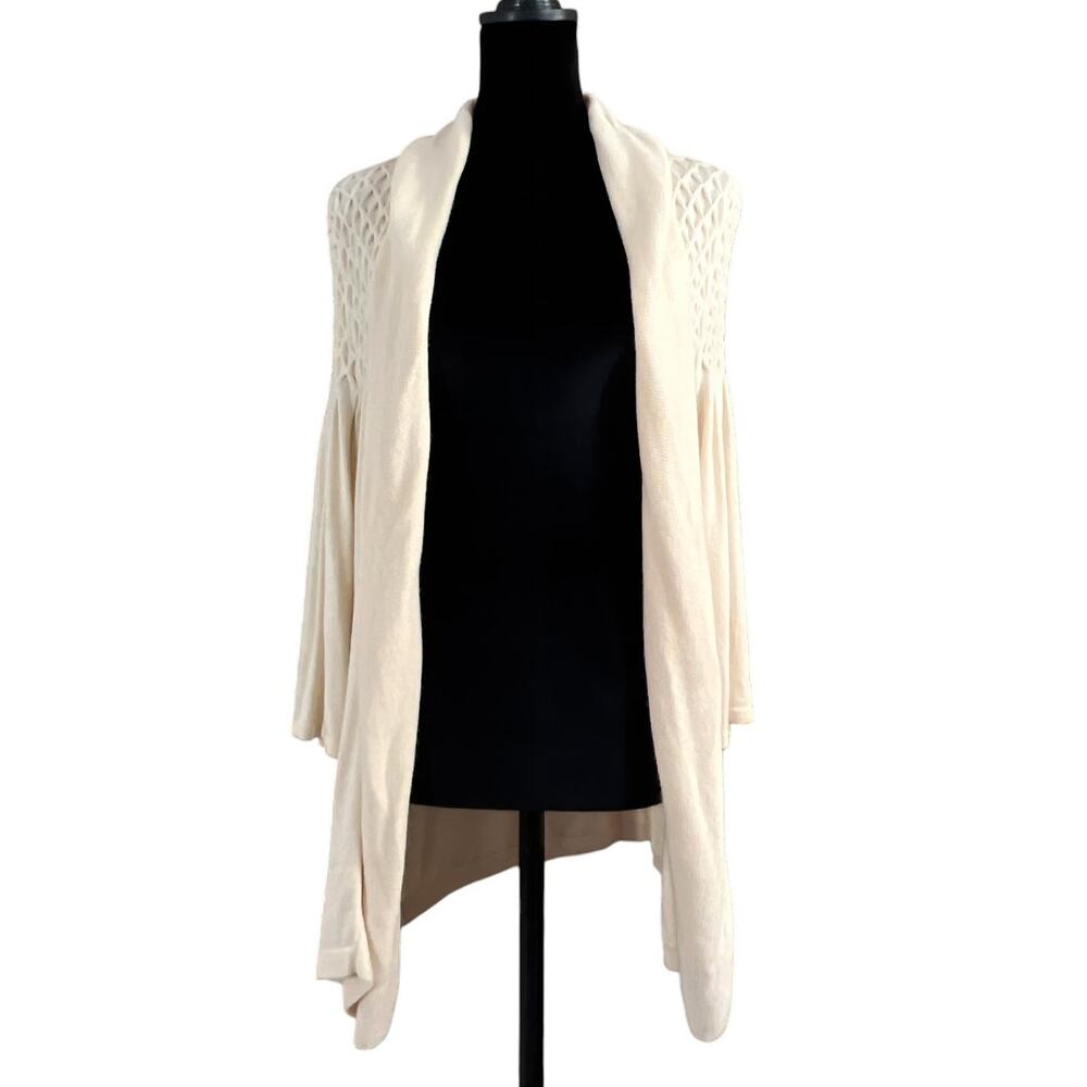 Kenar Open Front Shawl Collar Cardigan Sweater Size Large Cream Quilted Shoulder